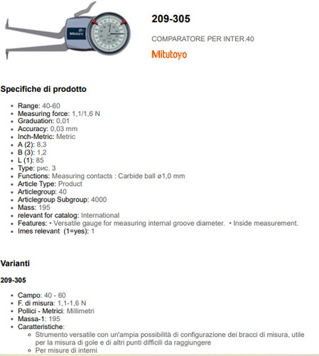 Comparatore calibro - calibro, a